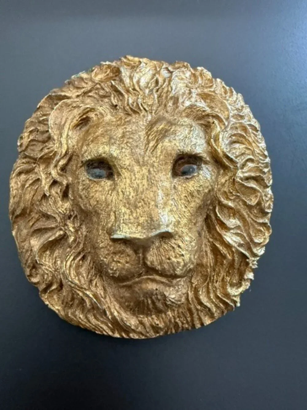 Vintage Charmant Belt Buckle Lion Face Beverly Hills Glass Eyes Wall Plaque Gold